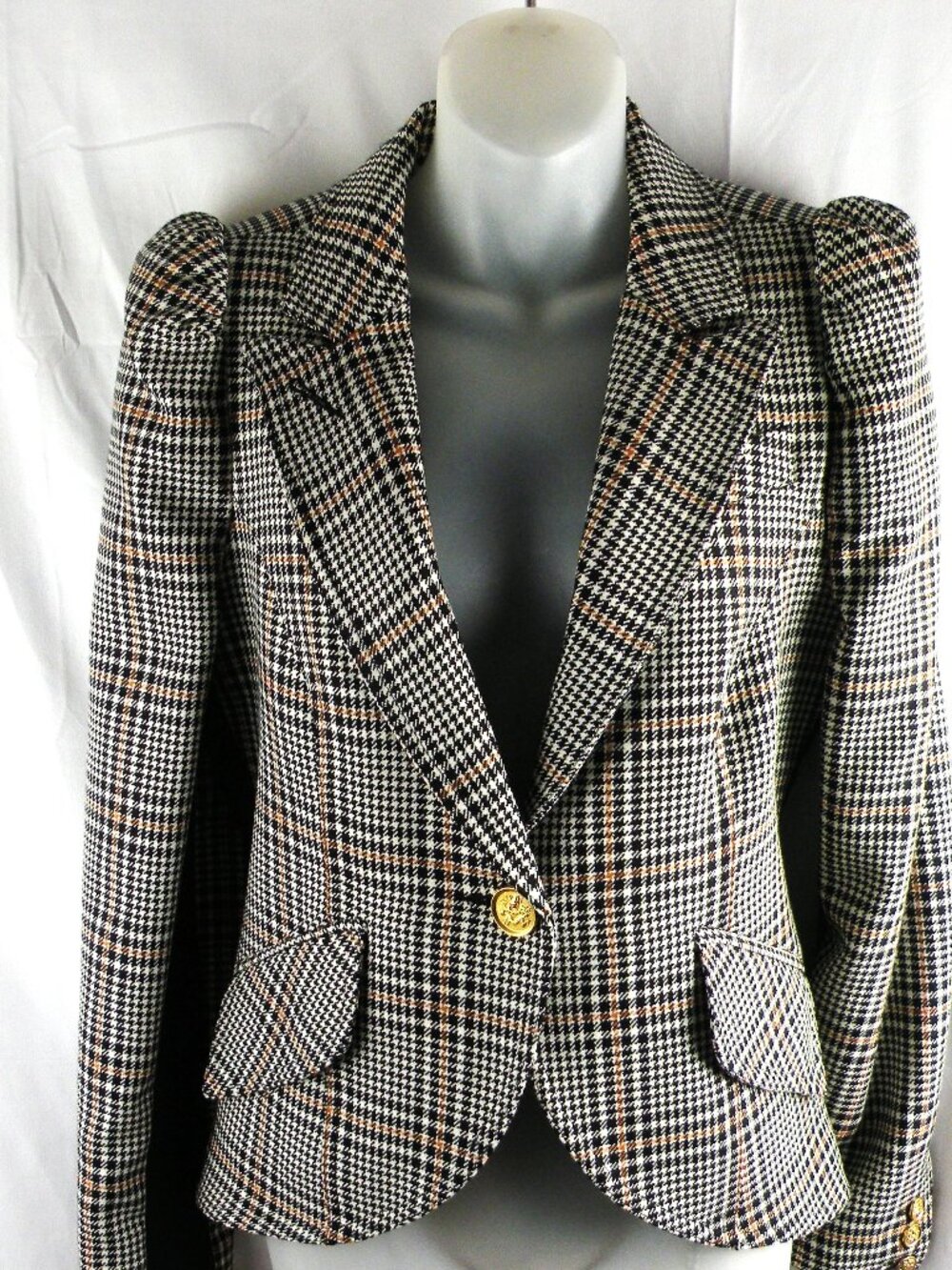 NEW Smythe 100% Wool Houndstooth Plaid Blazer Size 10